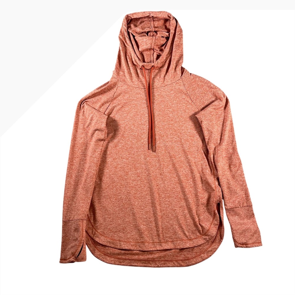 Athleta Womens Uptempo Hoodie Sweatshirt S Orange Heathered Pullover Thumbholes
